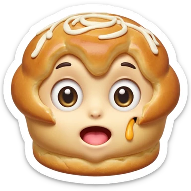 Funny cartoon mini  chochklet pastry, slightly messy and squished, big round eyes, wide open mouth, playful surprised expression, text above: "ПАСТИЧКА", chibi style, Twitch emoji style, transparent background, colorful

 sticker