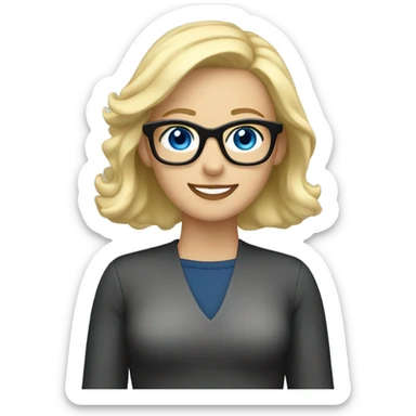 Blonde Caucasian woman blue eyes and black glasses waving sticker