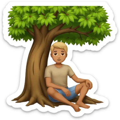 Lonely man sitting under a tree sticker