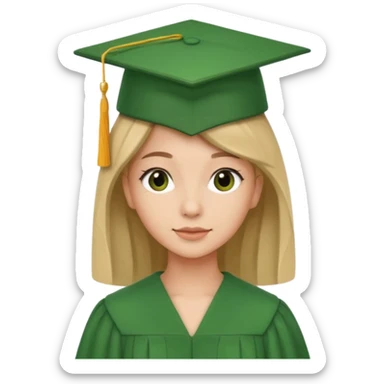 High school graduate in a green gown and hat sticker
