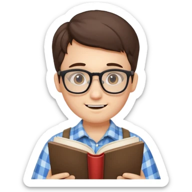 A nerd with braces and glasses reading a book. sticker