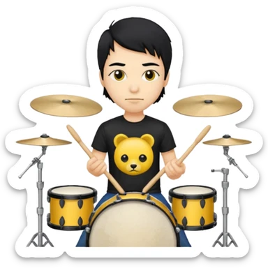 drummer with yellow skin and black hair at drum kit sticker