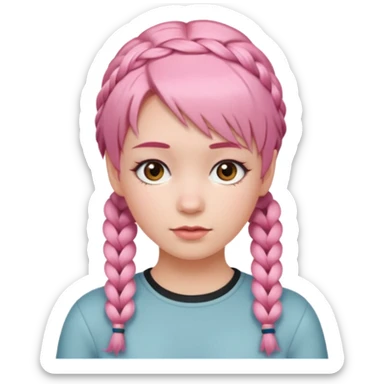 Young woman, short pink hair styled in two braids sticker