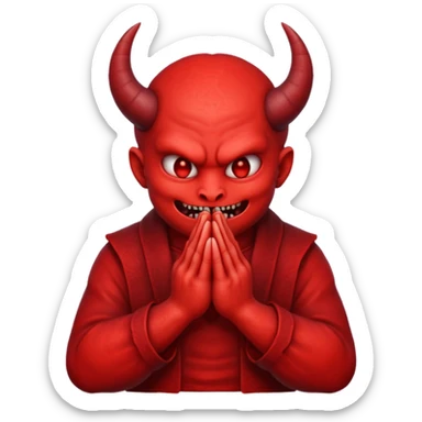 The demon emoji with praying hands next to it  sticker