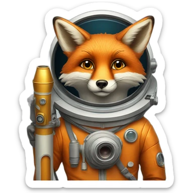 fox in a cosmonaute suit and a long telescope sticker