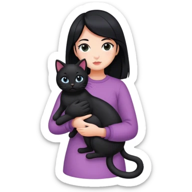 girl with black hair carrying black cat sticker