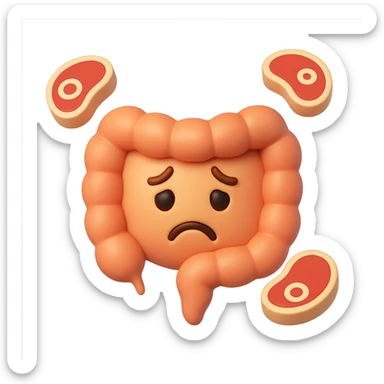 emoji stile iphone in 3d di un intestino triste con fette di carne che gli fluttuano intorno sticker