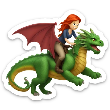 Red haired woman riding a dragon sticker