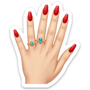 woman's hand showing engagement ring, long nails, emoji style sticker