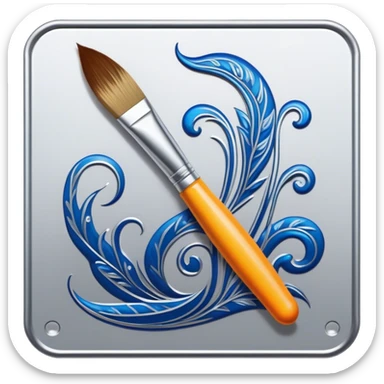 Metal painting icon, intricate hand-painted metal surface with detailed patterns, visible paintbrush, metal tools, vibrant enamel or acrylic paints, finished artwork and the painting process, minimalistic style, clean lines, transparent background. sticker