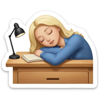 Blonde girl asleep at desk sticker