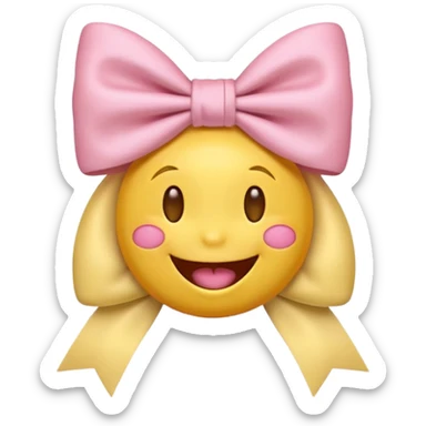 classic yellow laughing emoji with a very pretty pale pale pink bow sticker