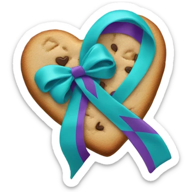 Cookie heart with teal purple awareness ribbon sticker