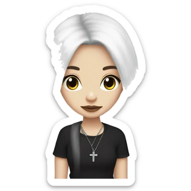 white long hair brunette girl black shirt goth cross necklace sticker