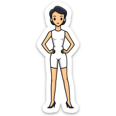 Tall slender woman with elongated arms and legs, sharp angular facial features with high cheekbones and defined jawline sticker