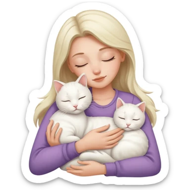 White kitty sleeping on brunette white girl's lap sticker
