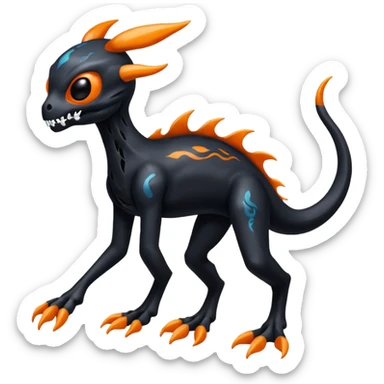 Shiny Spooky Black And Orange Duskull-Salandit-Sylveon-Fakémon-hybrid-creature (full body)  sticker