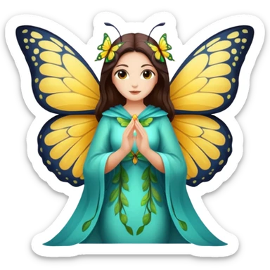 nature spirit woman dressed as butterfly herald, wing sleeves spread sticker