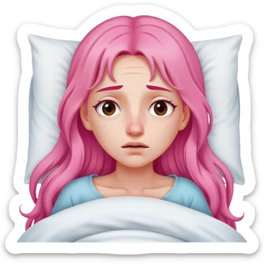 Young Woman with long pink hair In bed with sinus pain  sticker