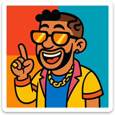 bad bunny as a vibrant toon cartoon character sticker