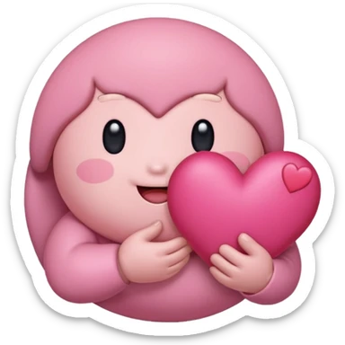 create a chibi sticker of Kirby smiling with a heart in his hands sticker