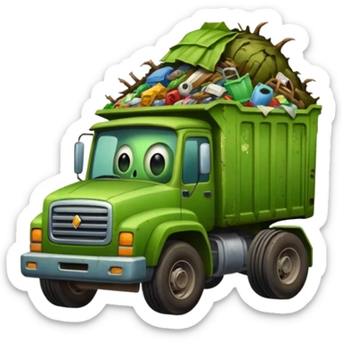 A garbage monster with a car and truck and tractor and garbage and junk inside sticker