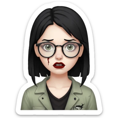 girl zombie with black hair nose piercing with glasses sticker