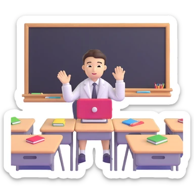 Japanese male high school student decorating classroom for cultural festival sticker