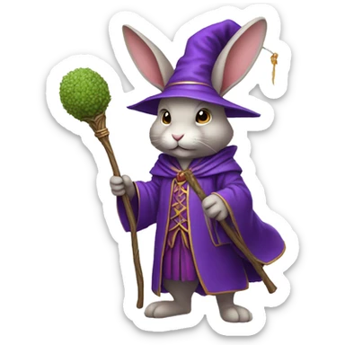 rabbit wizard purple clothes holding a carot staff sticker