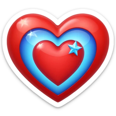 A holographic red heart with a blue star inside sticker