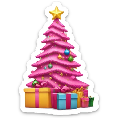pink christmas tree with presents under sticker