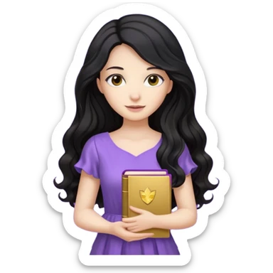 Long Hair Women with purple Book, Black wavy hair, light dress sticker