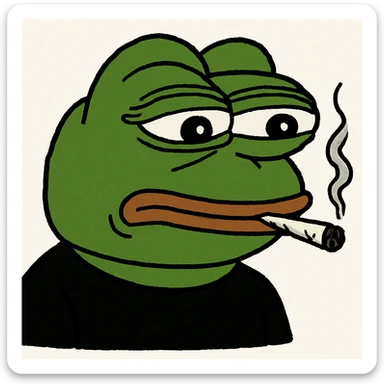 pepe the frog with a black shirt, joint in mouth sticker