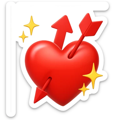 Add sparkles around the red heart with an up arrow rising from behind it, keeping the background transparent. Maintain the style and clarity of the original image. sticker