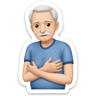 elderly man with a pained expression, holding his lower back with one hand sticker