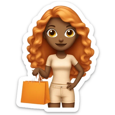 Tan girl with long orange hair wearing cute outfit holding shopping bags sticker