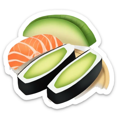 A Piece sushi with a slice of Avocado and salmon in it sticker