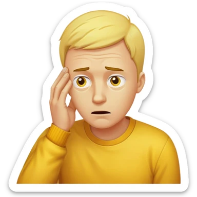 Yellow man that is anxious and looking at the ground with hand on his forehead  sticker