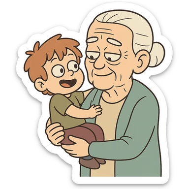 flat toon style old person holding a child in their arms sticker