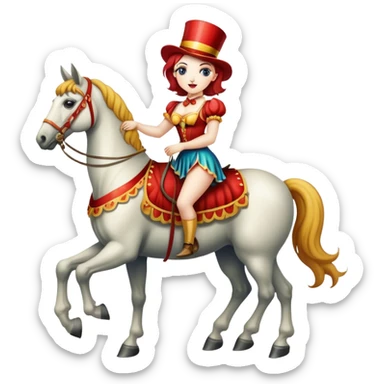 Vintage circus woman standing on horse sticker