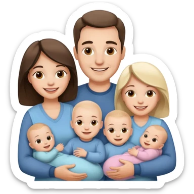 Family emoji with a mom and a dad, an older sister and two young twins sticker