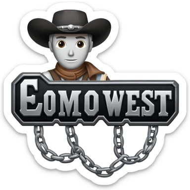western cowboy style connected BLK letters with metallic silver outline, wild west typography, transparent background, only the black letters visible sticker