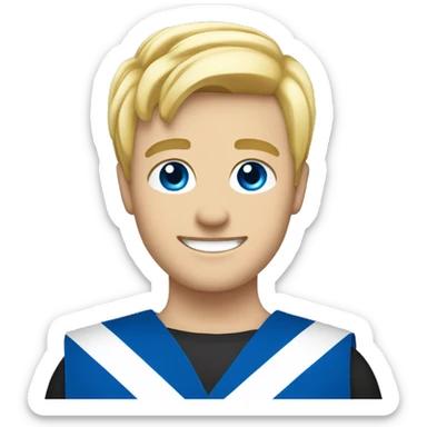 Male with blonde hair and blue eyes waving hand smiling with a Scotland flag 🏴󠁧󠁢󠁳󠁣󠁴󠁿  sticker