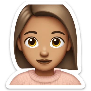Straight down brown hair,blue eyes, long eyelashes,with peach/tanned  skin in a light pink jumper  sticker