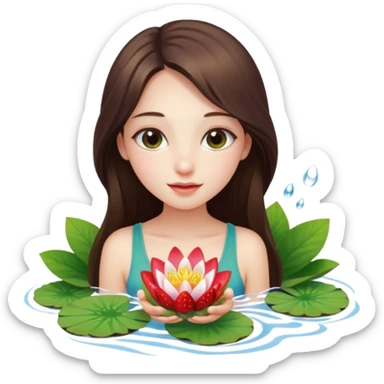 a beautiful girl mix with nenuphar and watel lili and  Strawberries  being born sticker