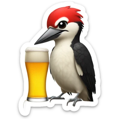 woodpecker holding a beer sticker