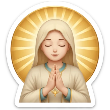 serene hands in prayer emoji with gentle sunrise background, soft golden hues, subtle rays of light, spiritual awakening, gratitude sticker