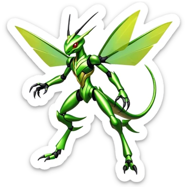 Colorful Shiny Futuristic Edgy Cool Modern Scizor-Scyther-Fakemon-creature-hybrid Full Body sticker