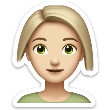 white girl with long brown hair and green eyes in beige clothes sticker