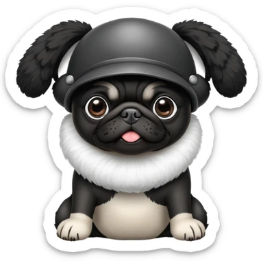 Black pug wearing a propeller hat sticker